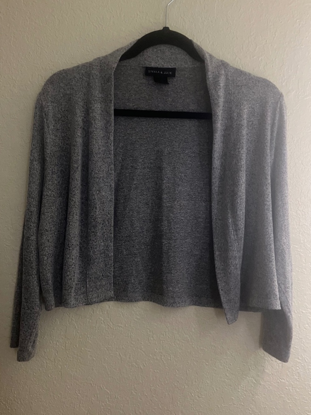 Stella & Julie Carigan Open-Front Size L Heather Gray Long Sleeves Lightweight